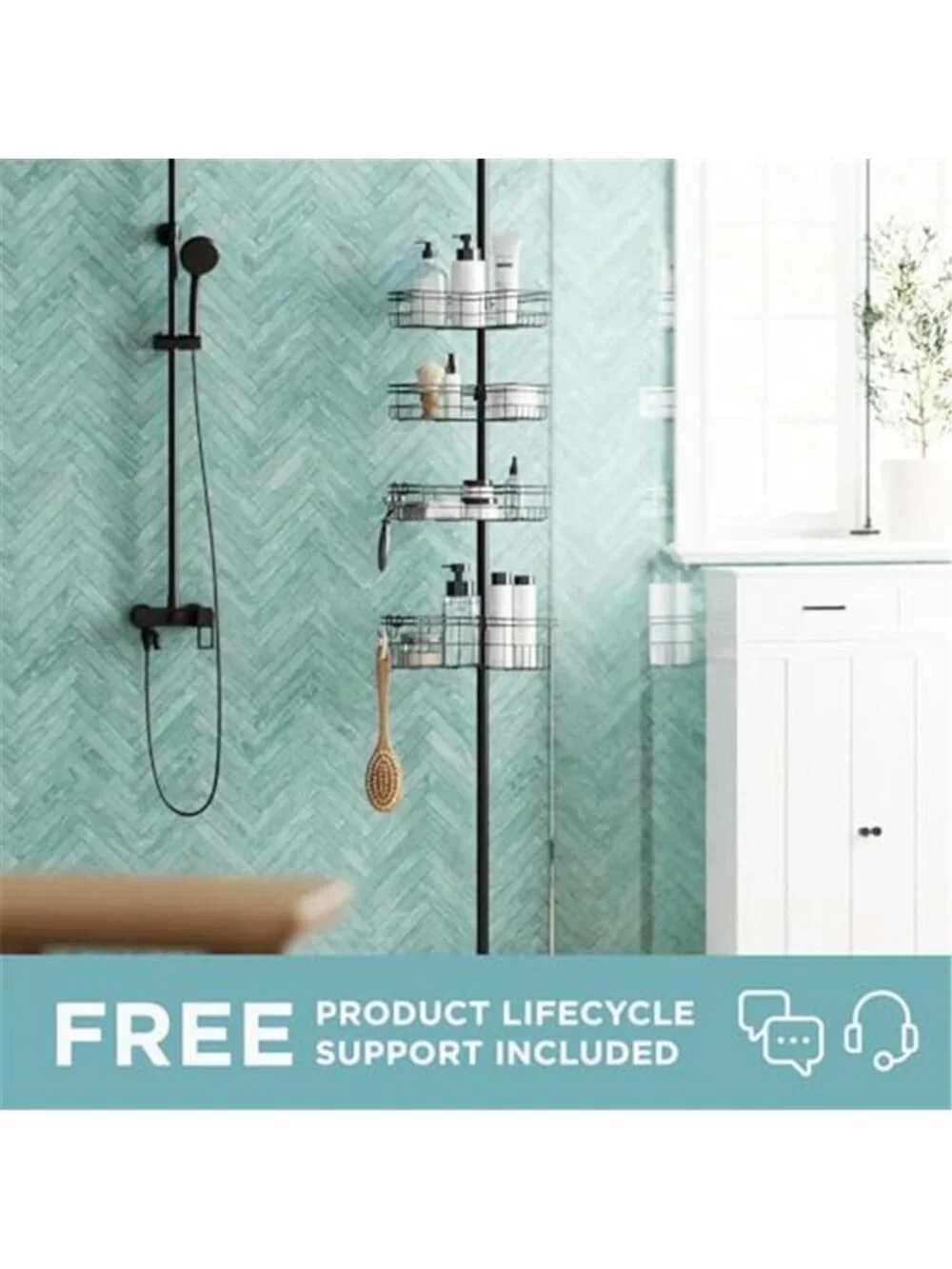 Zenna Shower Caddy Tension Pole Corner Organizer Adjustable Shelf Bathroom
